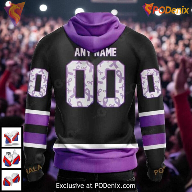 New York Islanders Zip Up Hoodie, Custom NHL Hockey Fights Cancer Purple Design - 1