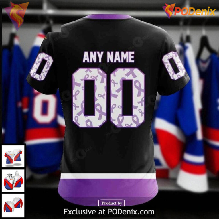 New York Islanders Zip Up Hoodie, Custom NHL Hockey Fights Cancer Purple Design - 3