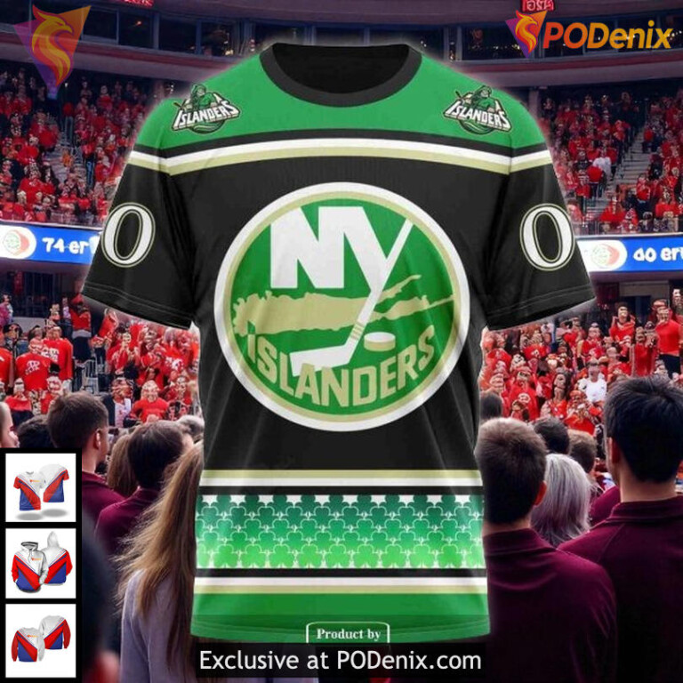 New York Islanders Zip Up Hoodie, Custom NHL St Patricks Day All Over Print - 2