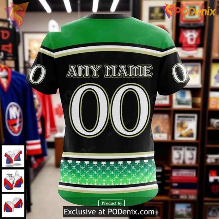 New York Islanders Zip Up Hoodie, Custom NHL St Patricks Day All Over Print - 3