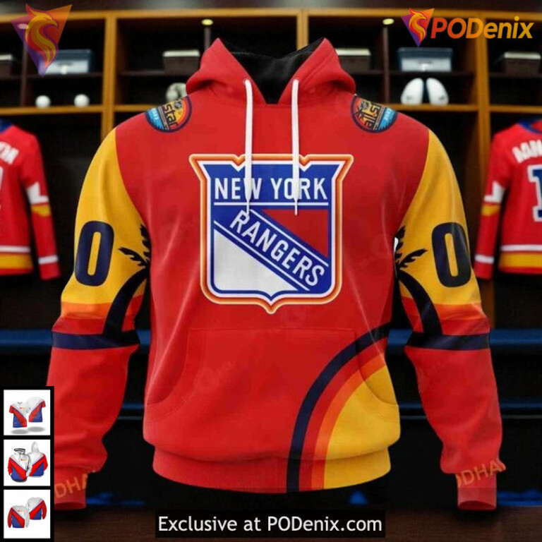 New York Rangers 3D Hoodie All Star Sunset Custom NHL Fan Apparel