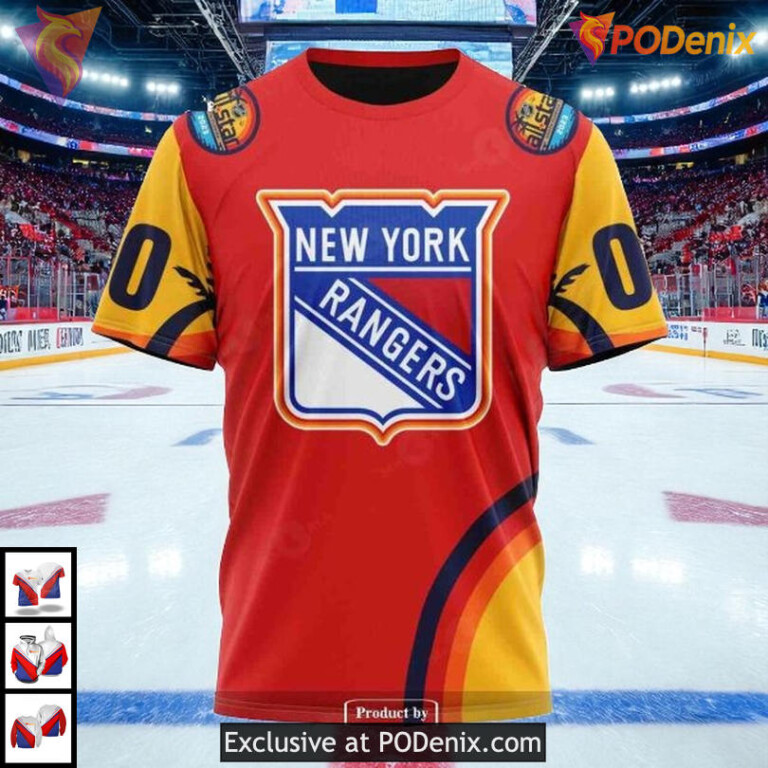 New York Rangers 3D Hoodie All Star Sunset Custom NHL Fan Apparel - 2