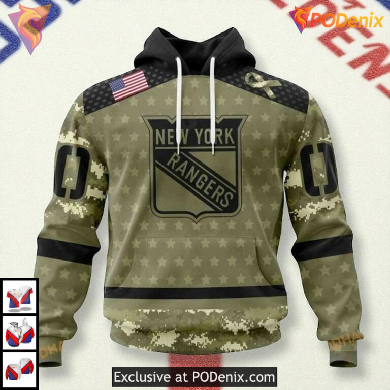New York Rangers All Over Print Hoodie Camo Military Appreciation Custom NHL