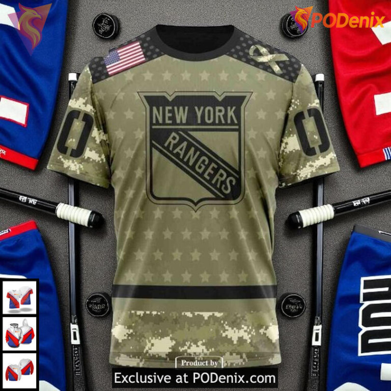 New York Rangers All Over Print Hoodie Camo Military Appreciation Custom NHL - 2
