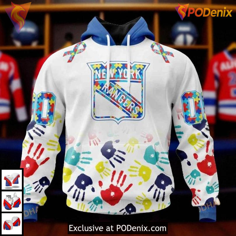 New York Rangers Hoodie 3D Autism Awareness Custom NHL Design Style