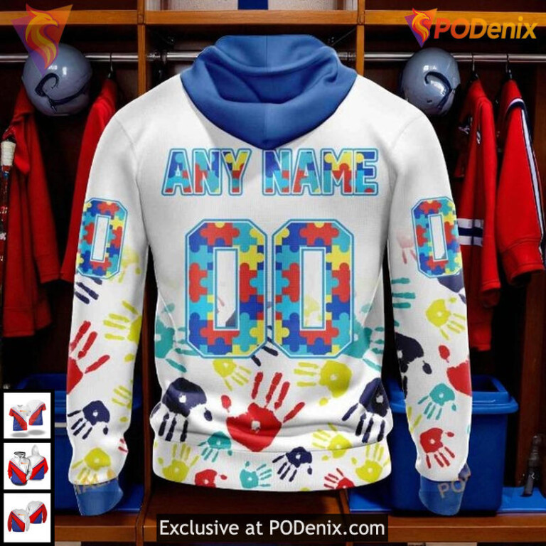 New York Rangers Hoodie 3D Autism Awareness Custom NHL Design Style - 1