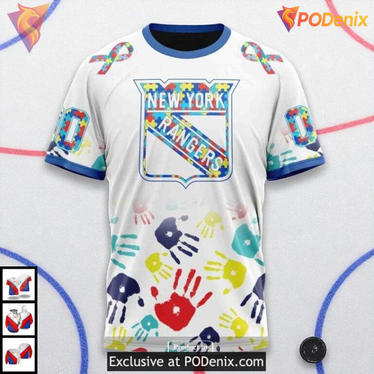 New York Rangers Hoodie 3D Autism Awareness Custom NHL Design Style - 2