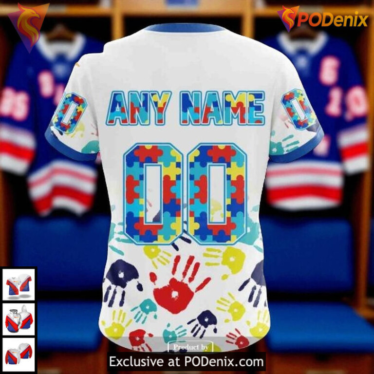 New York Rangers Hoodie 3D Autism Awareness Custom NHL Design Style - 3