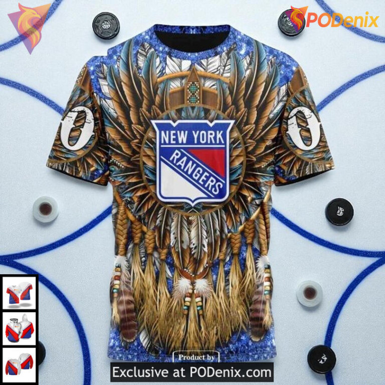 New York Rangers Kids Hoodie Native Costume Design Custom NHL 3D Shirt - 2