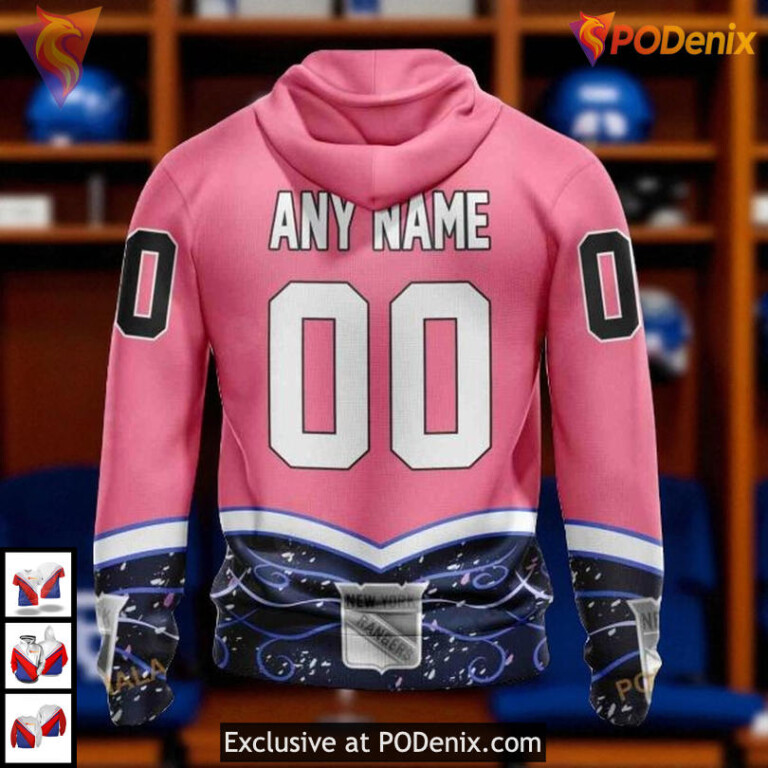 New York Rangers Mens Hoodie Fights Cancer Custom NHL 3D Fan Apparel - 1