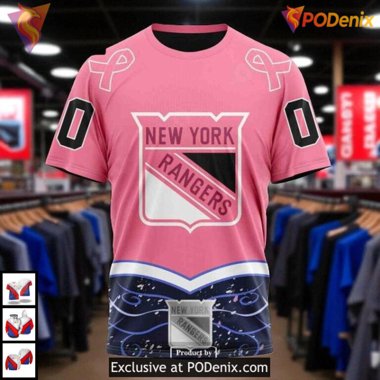 New York Rangers Mens Hoodie Fights Cancer Custom NHL 3D Fan Apparel - 2