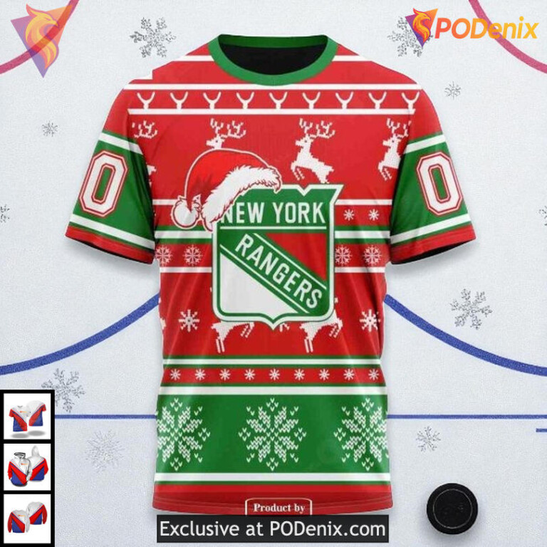 New York Rangers Pullover Hoodie Unisex Christmas Shirt Custom NHL 3D Style - 2