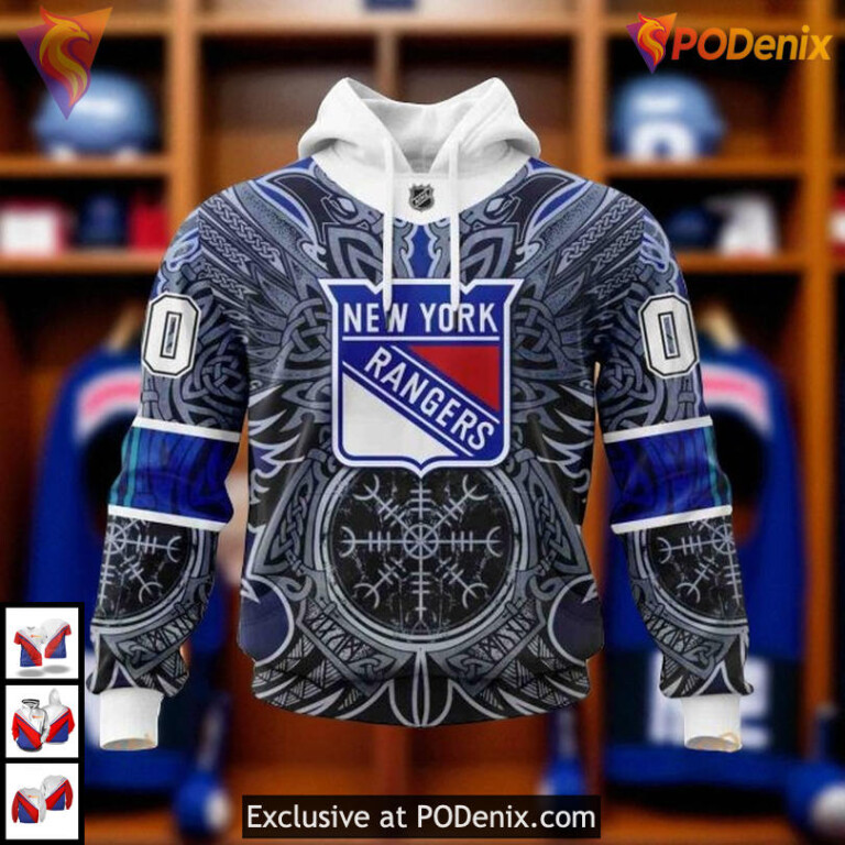 New York Rangers Unisex Hoodie Norse Viking Symbols Custom NHL 3D Style - 1