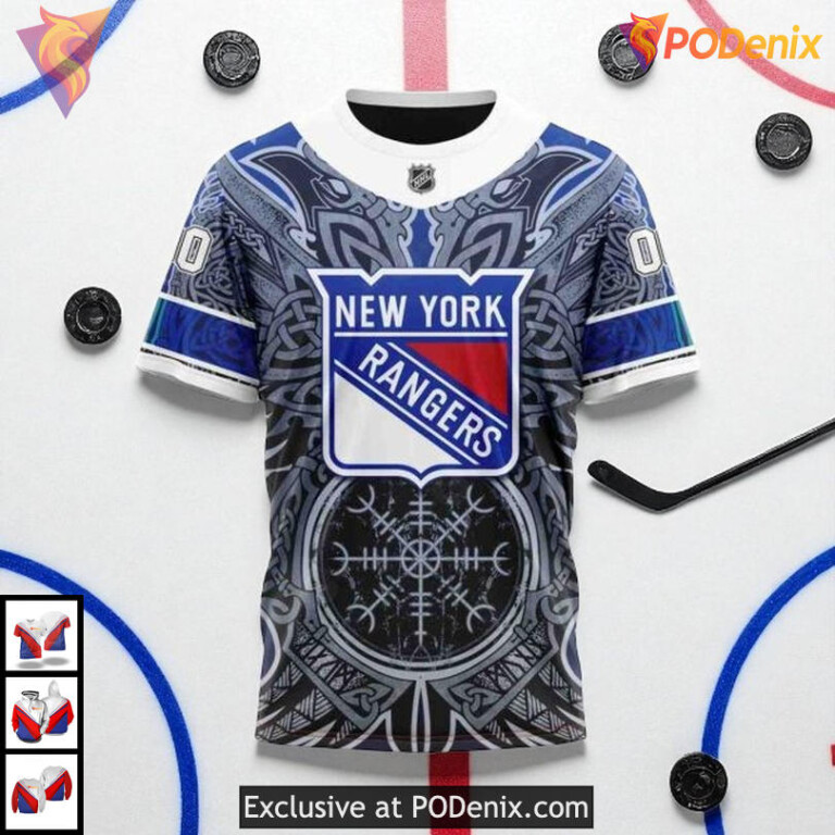 New York Rangers Unisex Hoodie Norse Viking Symbols Custom NHL 3D Style - 2