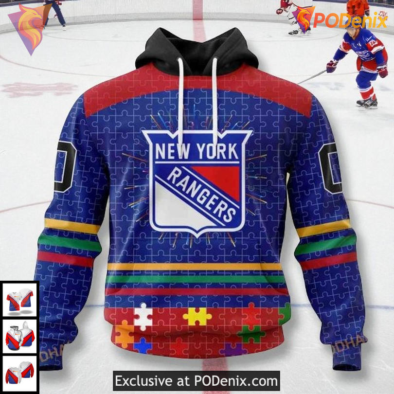 New York Rangers Winter Hoodie Fearless Against Autism Custom NHL 3D