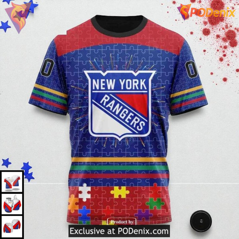 New York Rangers Winter Hoodie Fearless Against Autism Custom NHL 3D - 2
