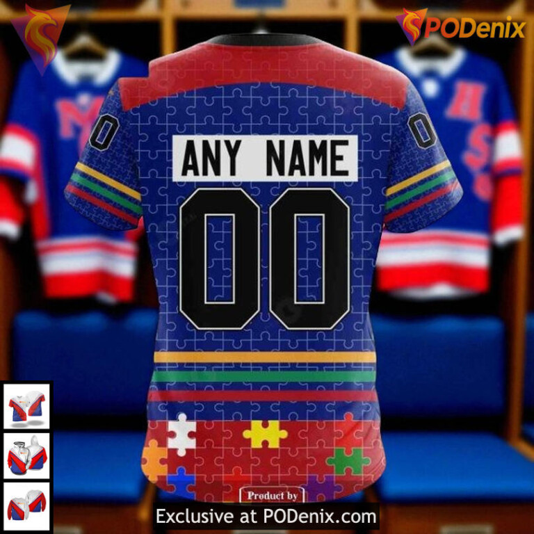 New York Rangers Winter Hoodie Fearless Against Autism Custom NHL 3D - 3