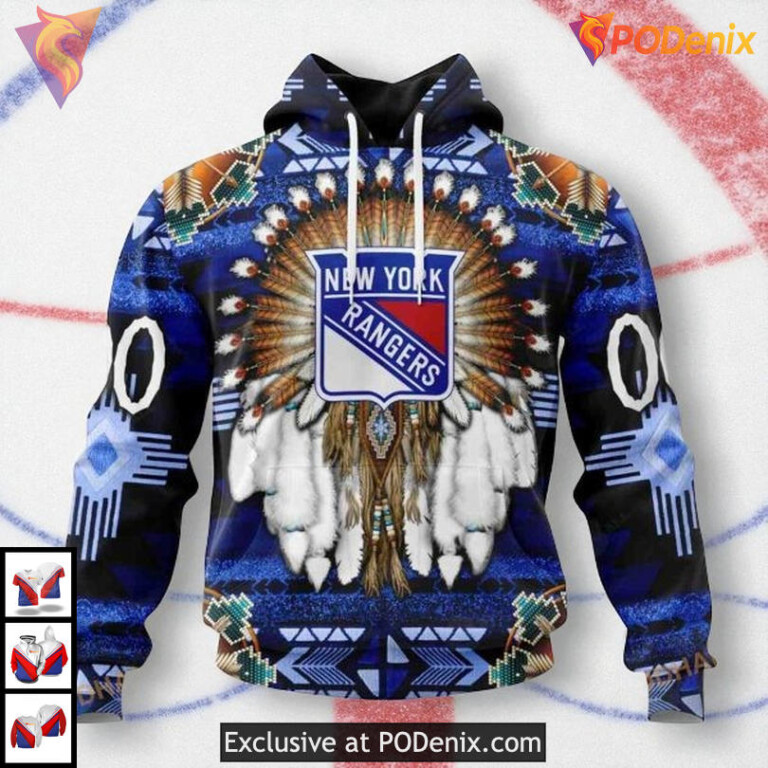 New York Rangers Youth Hoodie Native Costume Custom NHL 3D Apparel