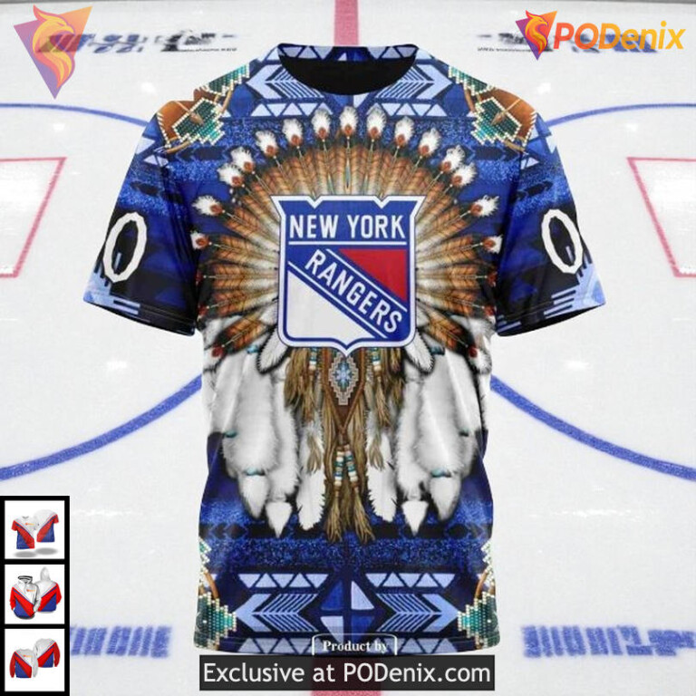 New York Rangers Youth Hoodie Native Costume Custom NHL 3D Apparel - 2