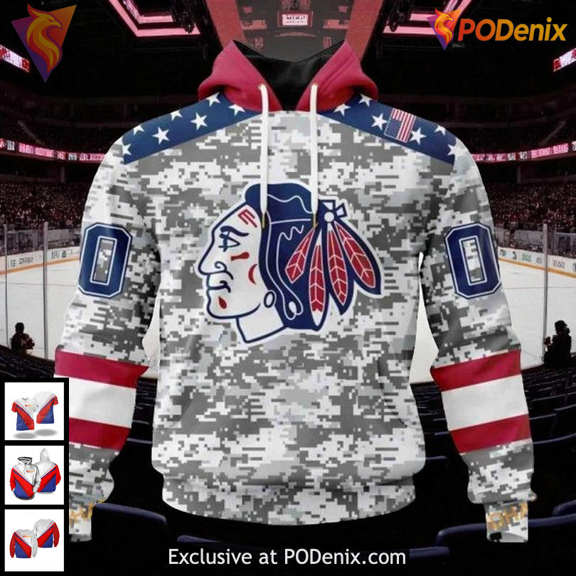 NHL Blackhawks All Over Print 3D Hoodie Camo Edition For Veterans Day