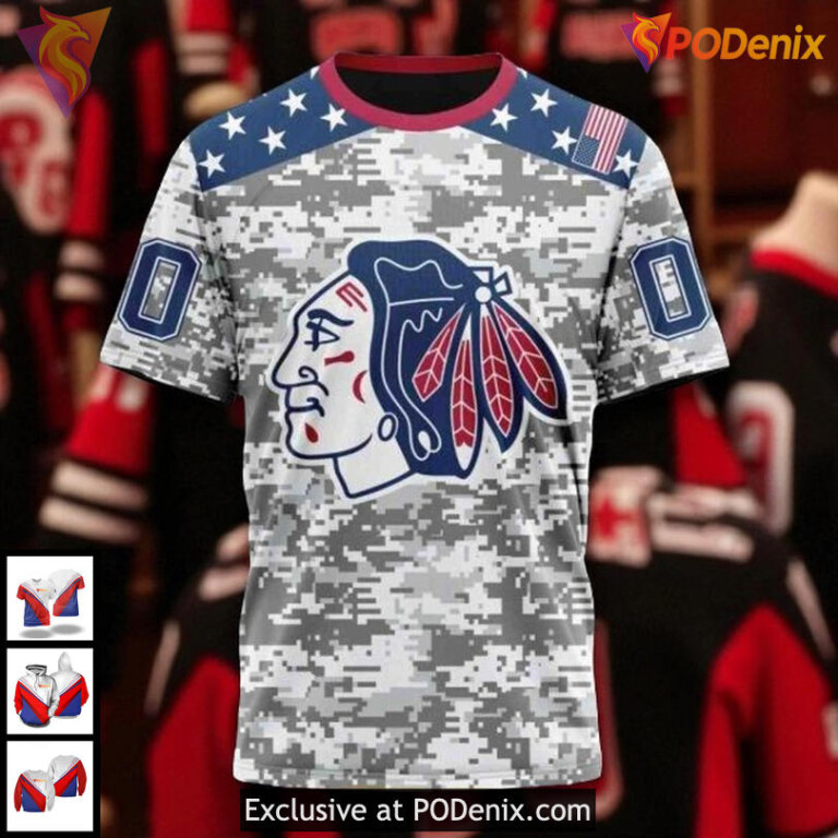 NHL Blackhawks All Over Print 3D Hoodie Camo Edition For Veterans Day - 2