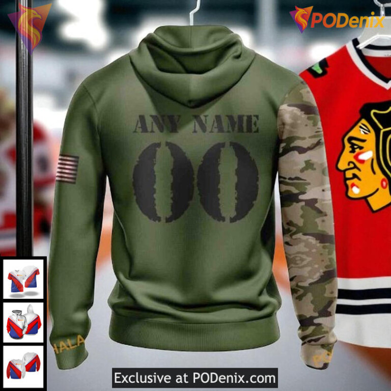 NHL Blackhawks All Over Print 3D Hoodie Camo Skull Design With American Flag - 1