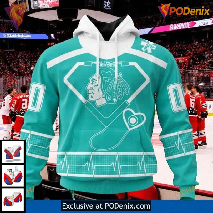 NHL Blackhawks All Over Print 3D Hoodie Healthcare Heroes Tribute Custom