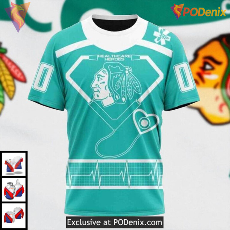 NHL Blackhawks All Over Print 3D Hoodie Healthcare Heroes Tribute Custom - 2