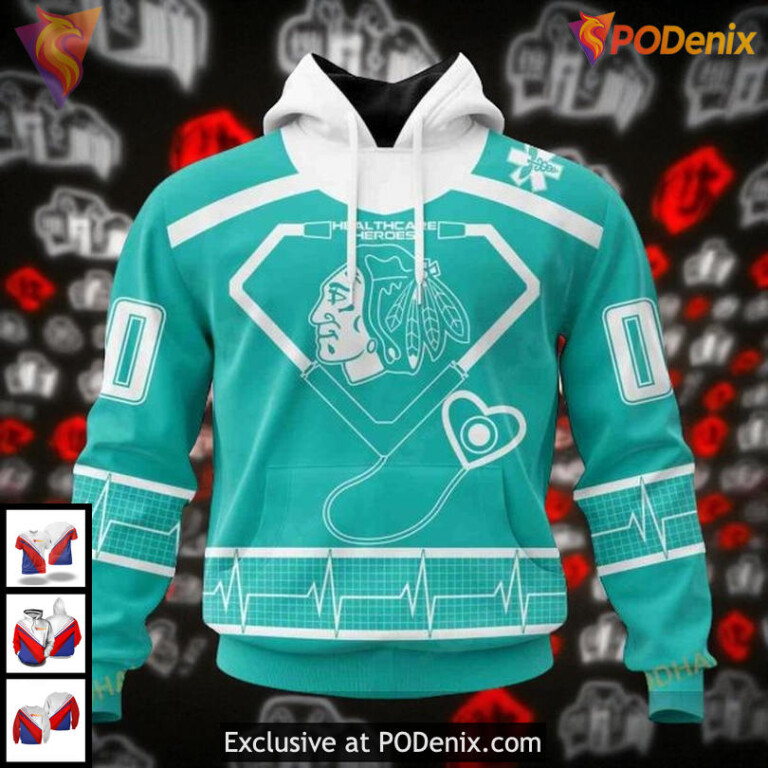 NHL Blackhawks All Over Print 3D Hoodie Healthcare Heroes Tribute Design