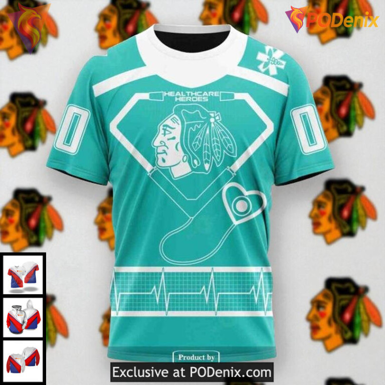 NHL Blackhawks All Over Print 3D Hoodie Healthcare Heroes Tribute Design - 2
