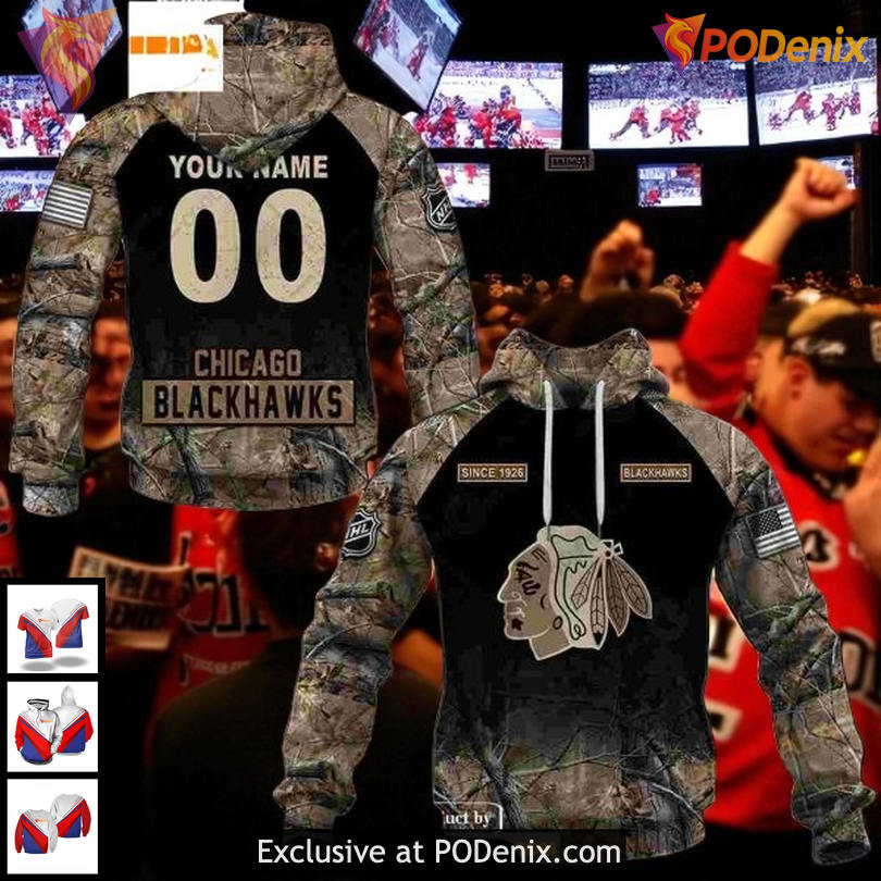 NHL Chicago Blackhawks Hoodie Camouflage Hunting Custom Name Number 3D