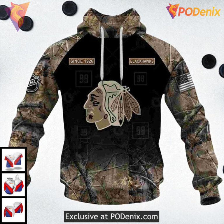 NHL Chicago Blackhawks Hoodie Camouflage Hunting Custom Name Number 3D - 1