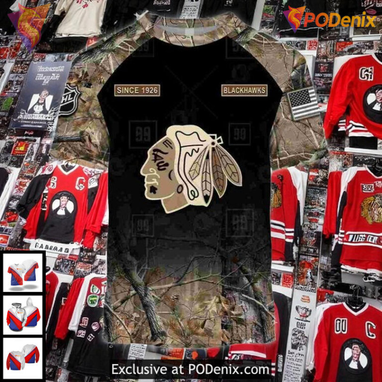 NHL Chicago Blackhawks Hoodie Camouflage Hunting Custom Name Number 3D - 2