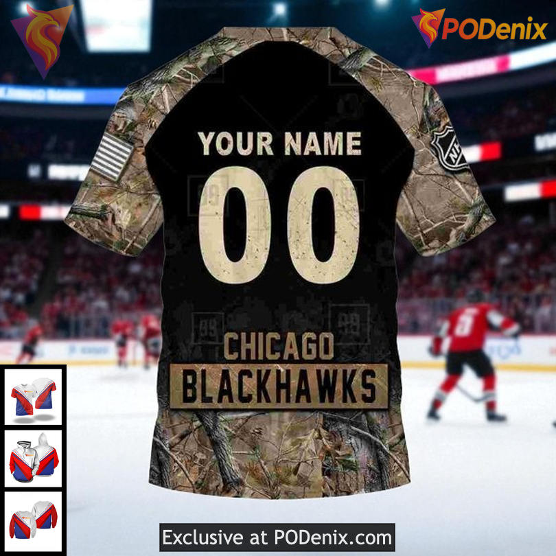 NHL Chicago Blackhawks Hoodie Camouflage Hunting Custom Name Number 3D NHL Chicago Blackhawks Hoodie Camouflage Hunting Custom Name Number 3D