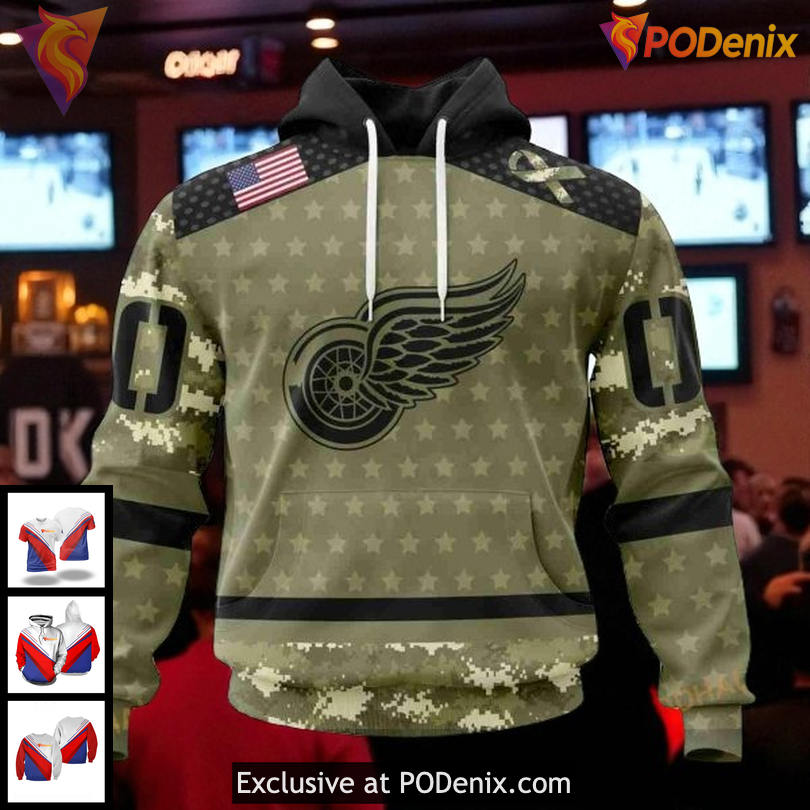 NHL Detroit Red Wings Hoodie 3D Camo Military Appreciation Custom Design