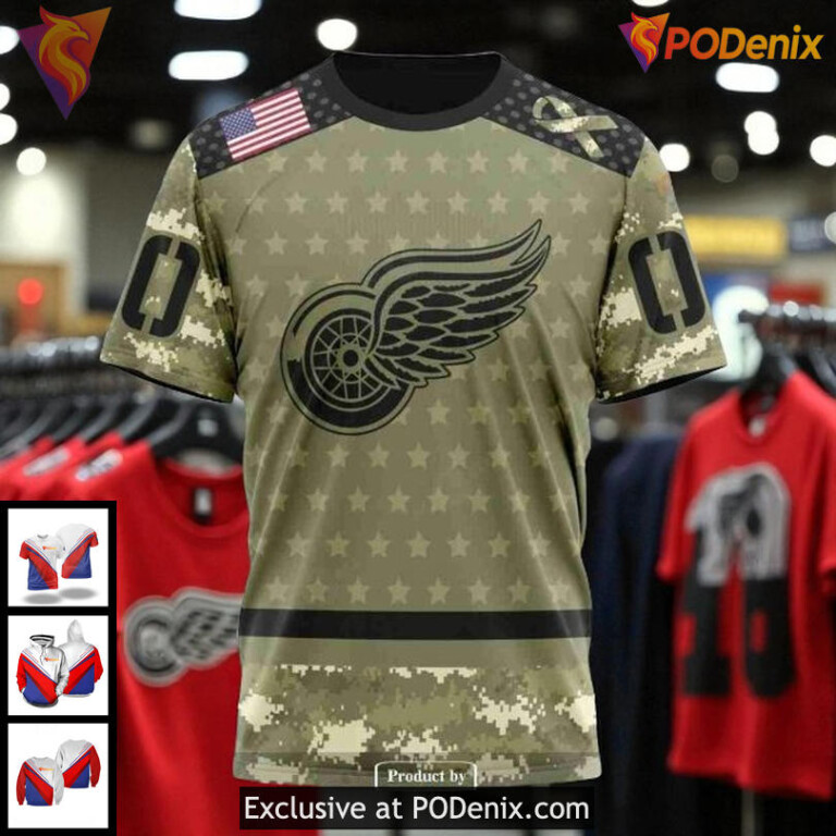 NHL Detroit Red Wings Hoodie 3D Camo Military Appreciation Custom Design - 2