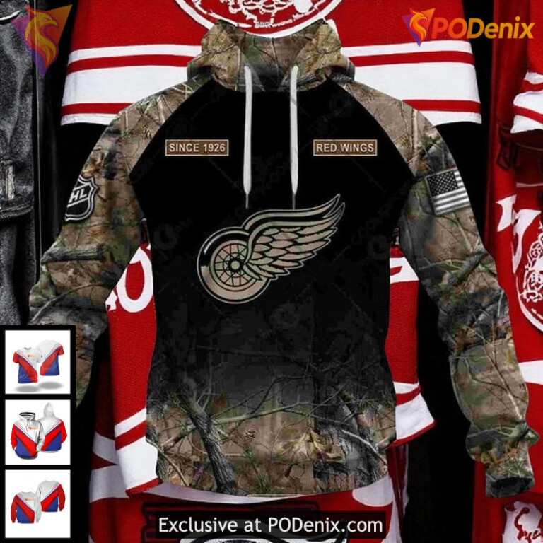 NHL Detroit Red Wings Hoodie 3D Camouflage Style Custom Name Since 1926 - 1