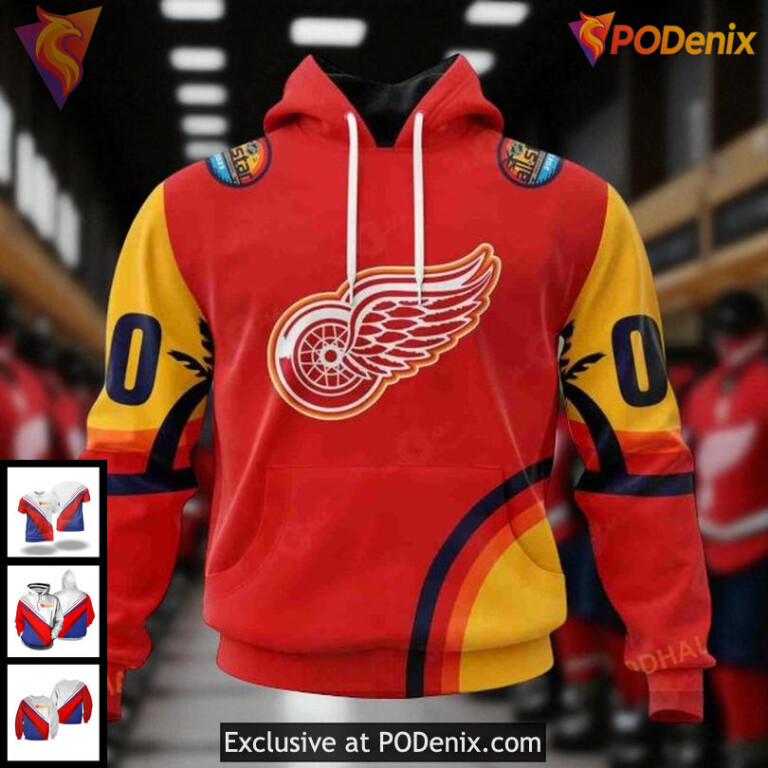 NHL Detroit Red Wings Hoodie 3D Custom All Star Sunset Design Apparel