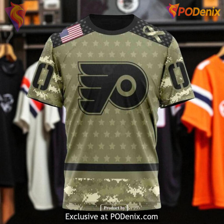 NHL Flyers All Over Print 3D Hoodie Camo Military Appreciation Shirt - 2