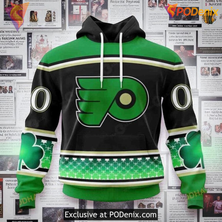 NHL Flyers All Over Print 3D Hoodie, St Patrick's Day NHL Hockey Hoodie
