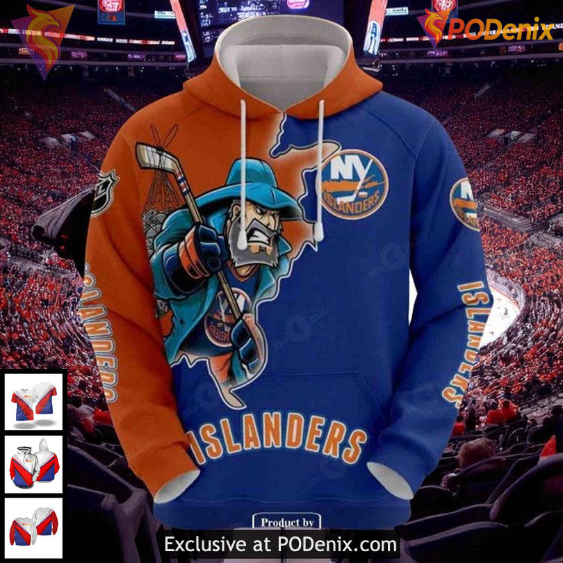 NHL New York Islanders Hoodie With Classic Mascot All Over Print 3D Design