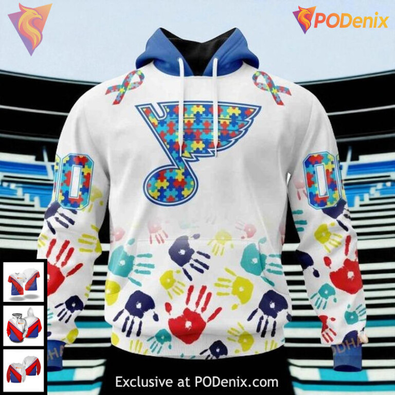NHL St Louis Blues Hoodie Autism Awareness Tribute Cool Graphic 3D Pullover