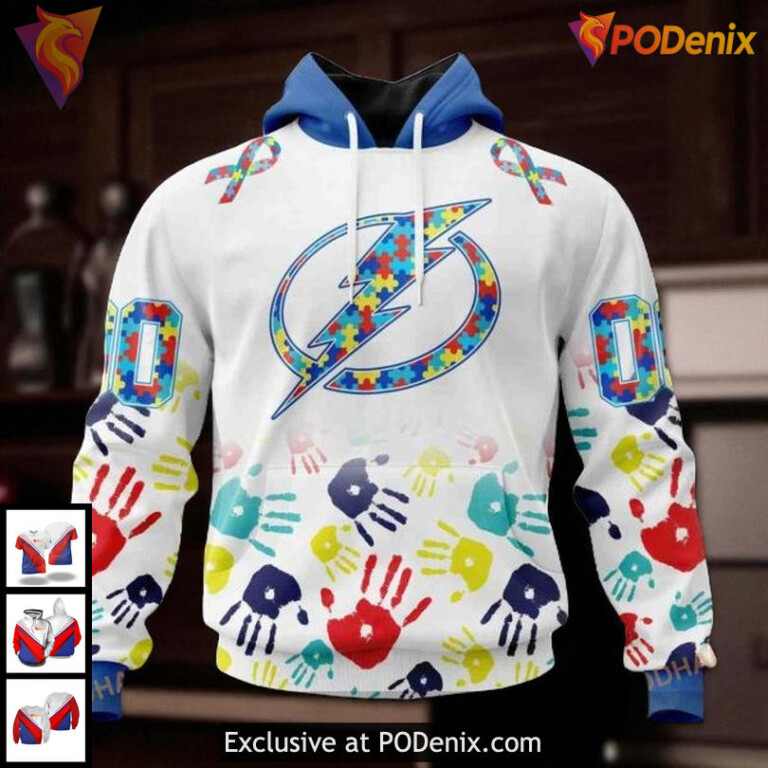 NHL Tampa Bay Lightning Hoodie Autism Awareness 3D Design With Handprints