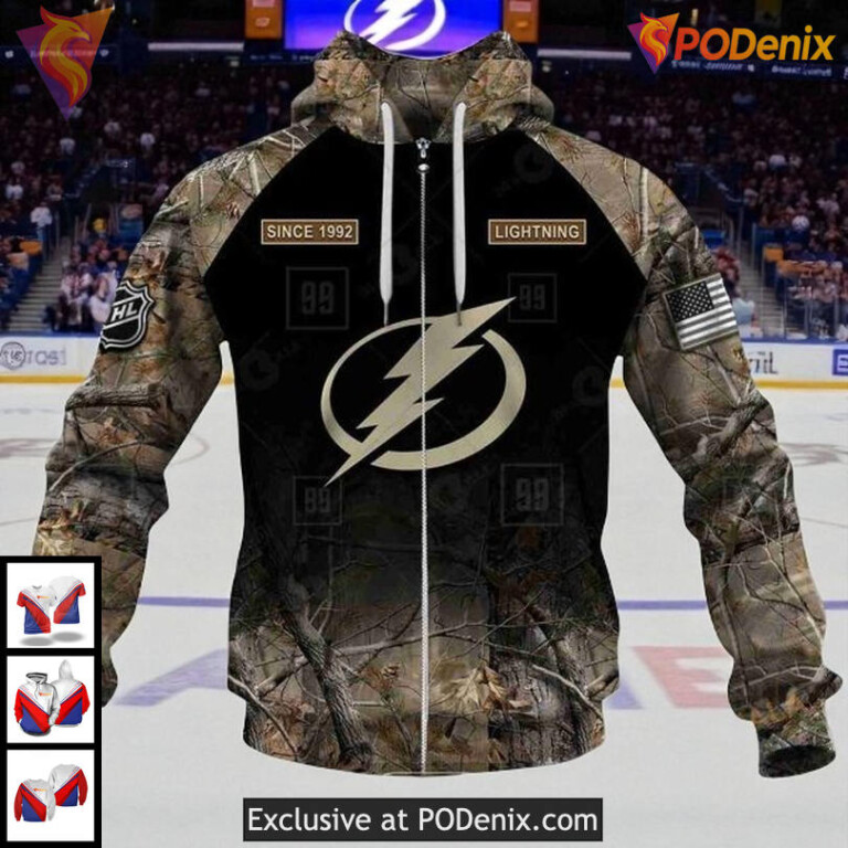 NHL Tampa Bay Lightning Hoodie, Custom Hunting Camo All Over Print 3D - 2