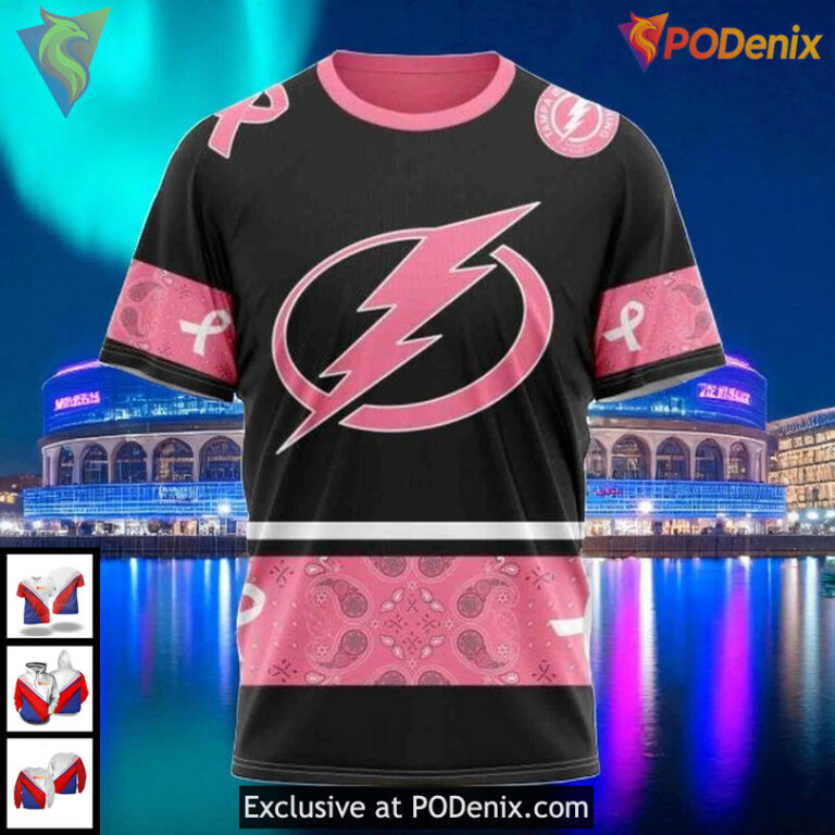NHL Tampa Bay Lightning Hoodie, Custom Pink October We Wear Pink 3D Design - 2