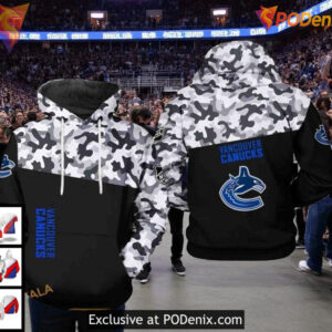 NHL Vancouver Canucks Hoodie, Camo Veteran Style 3D All Over Print