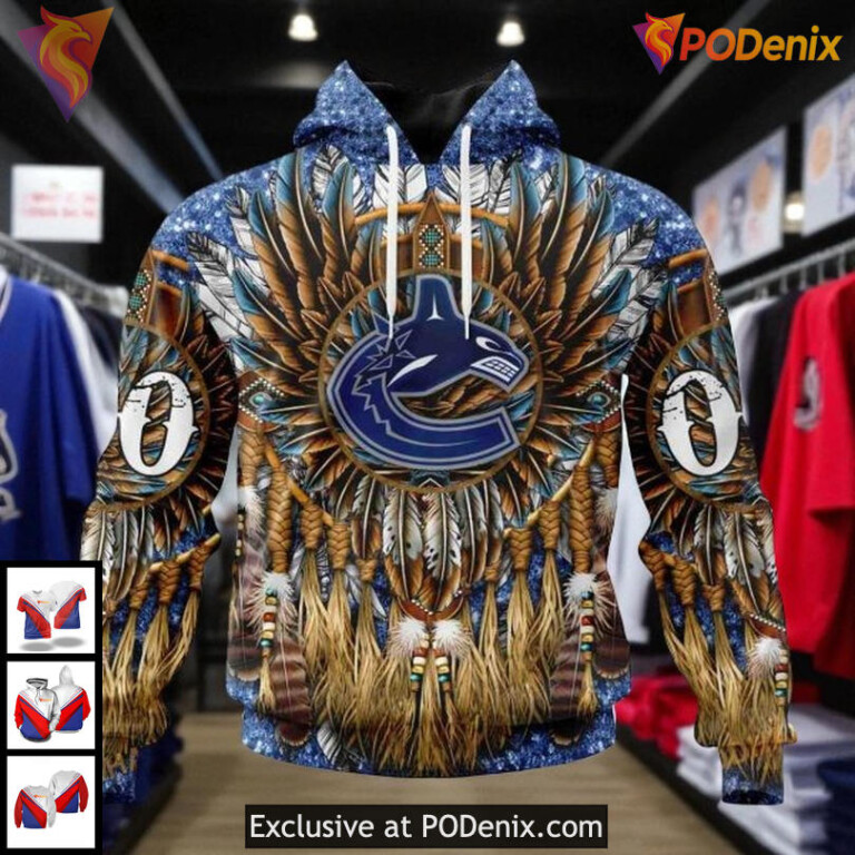 NHL Vancouver Canucks Hoodie, Native Feather Inspired 3D All Over Print