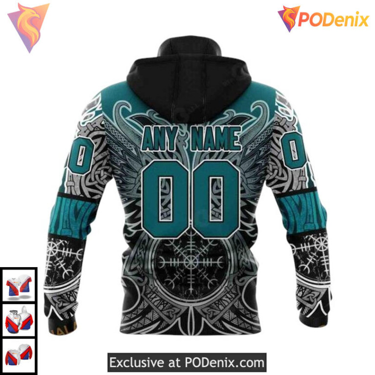 Norse Viking Symbol Graphic Custom San Jose Sharks Womens Hoodie NHL 3D - 2