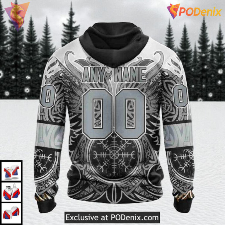 Norse Viking Symbols Artwork Custom Los Angeles Kings Pullover Hoodie NHL 3D - 2