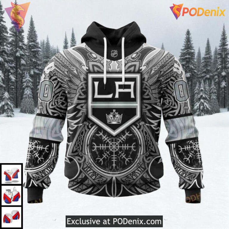 Norse Viking Symbols Artwork Custom Los Angeles Kings Pullover Hoodie NHL 3D - 3